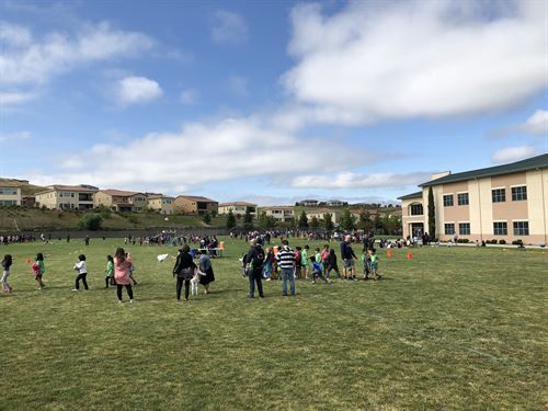 students playing outside in an open field